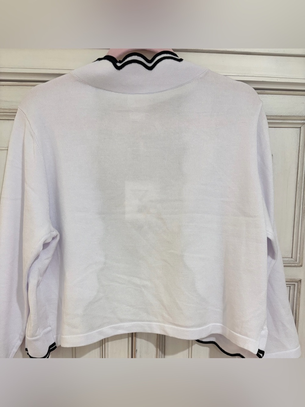 NWT SZ XL Zac & Rachel White Cardigan with Black Scalloped Trim - Picture 3 of 6